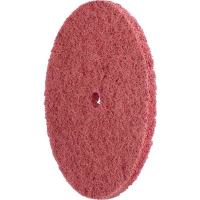 Rotes, rundes Schleifpad aus einem faserigen Material, mit einem Loch in der Mitte.