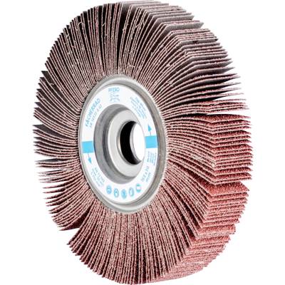Schleiflamellenrad aus mehreren Schleiflamellen, radial um eine Metallnabe angeordnet, zum Oberflächenbearbeiten von Materialien.