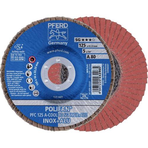 Thumbnail - PFERD TOOLS 67758125 PFC 125 A-COOL 80 SG INOX+ALU Fächerschleifscheibe Durchmesser 125 mm Bohrungs-Ø 22.23 mm Aluminium...