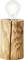Holzlampe mit sichtbarer Glühbirne auf zylindrischem Sockel aus hellem Holz.