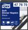 Die Verpackung zeigt 'Tork Soft Dinner Napkin Black, Advanced' mit 100 schwarzen Servietten, dreilagig, 1/4-Faltung, Artikelnummer 477675.