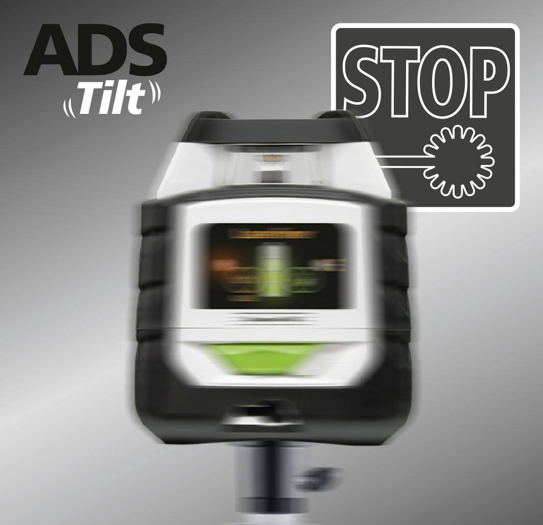 'ADS Tilt Gerätesteuerung in Bewegung, mit einem Stoppschild, das eine Sicherheitswarnung zeigt'