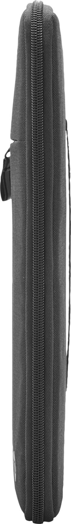 'Graues, schlankes Etui mit Reißverschluss, Seitenansicht. Kompakt und tragbar, geeignet für Stifte oder Technikzubehör.'