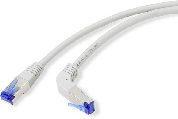 Renkforce RF-4892528 RJ45 Patchkabel CAT 6a S/FTP 0.50 m Grau 90° nach unten gewinkelt 1 St.