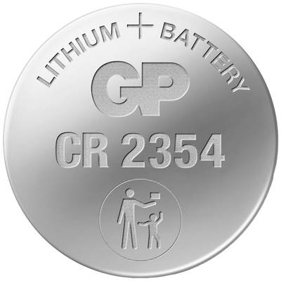 Silberne Knopfzelle GP CR 2354 mit Aufdruck 'LITHIUM BATTERY' und Symbol, eine 3-Volt-Lithiumbatterie.