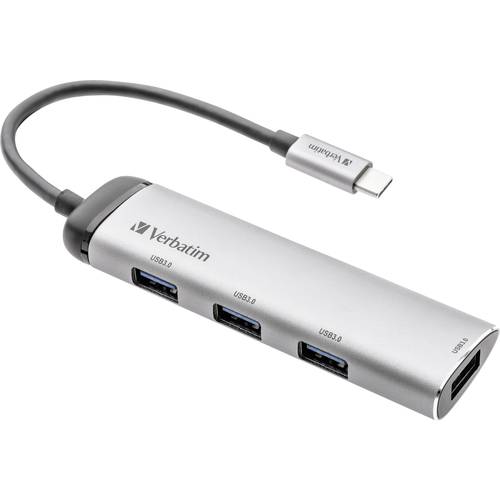 Verbatim 4 Port USB 3.2 Gen 1-Hub (USB 3.0) mit USB-C® Stecker, LED-Anzeige Grau