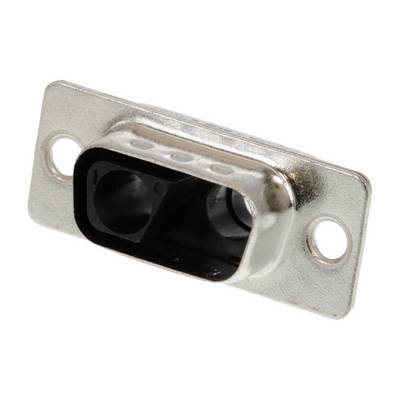 Metallstecker mit rechteckigem Gehäuse und zwei Befestigungslöchern, geeignet für elektronische Verbindungen.