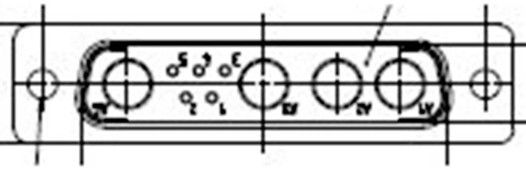 Technische Zeichnung eines 9-poligen D-Sub-Steckverbinders mit nummerierten Pins und Bohrlöchern, mit Markierungen für Abmessungen.