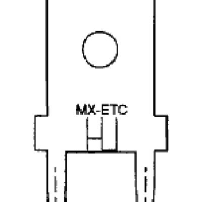 Ein elektrisches Bauteil mit der Beschriftung 'MX-ETC'. Das Bauteil hat einen runden Anschluss oben und zwei breite Pins unten.
