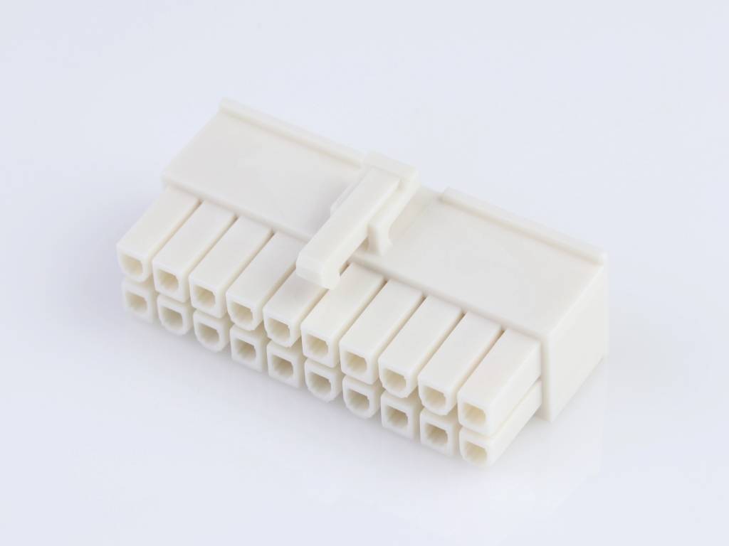 MOLEX 39012205 Mini-Fit Jr. Receptacle Housing, Dual Row, 20 Circuits, UL 94V-0, Natural