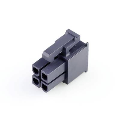 Schwarzer Kunststoffstecker mit vier quadratischen Anschlüssen, oft verwendet in elektronischen Geräten zur Stromverbindung.