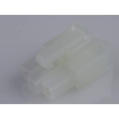 Ein weißer, transparenter Kunststoffstecker mit vier Pins. Geeignet für die Verbindung von elektronischen Geräten.