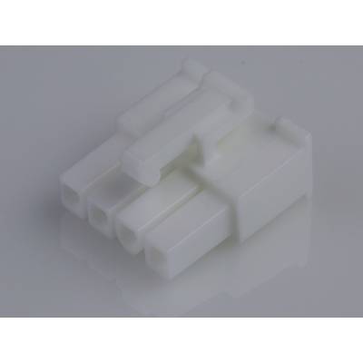 Ein weißer 3-Pin-Stromstecker mit rechteckigen Anschlüssen, auf einer neutralen Oberfläche liegend.