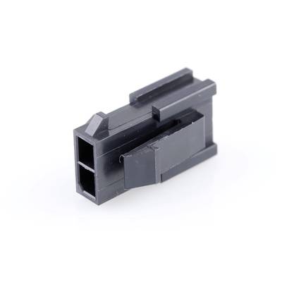 Schwarzes Plastiksteckergehäuse mit rechteckigem Profil und seitlichem Clip auf weißem Hintergrund. Hauptsächlich in Kabelverbindungen verwendet.