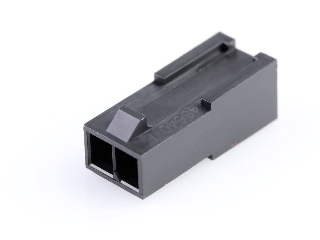 MOLEX 436400201 Micro-Fit 3.0 Plug Housing, Single Row, 2 Circuits, UL 94V-0, Low-Halogen, Blac