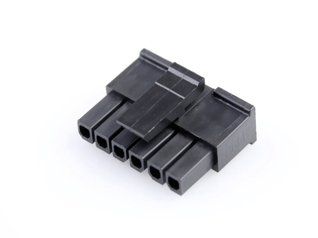 MOLEX 436450600 Micro-Fit 3.0 Receptacle Housing, Single Row, 6 Circuits, UL 94V-0, Black