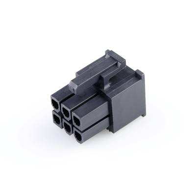 Ein schwarzer, 8-poliger GPU-Stromanschluss auf weißem Hintergrund. Verfügt über vier parallele obere und untere Pins.