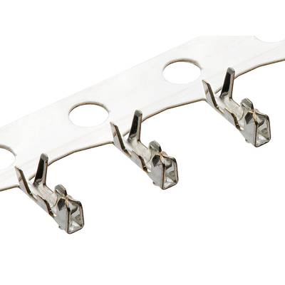 Metallband mit dreireihigen, rechtwinklig gebogenen Klammern zur automatisierten Befestigung oder Herstellung von Verbindungen.