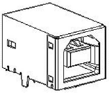 Zeichnung eines Ethernet-Ports in einer rechteckigen Form mit acht Anschlüssen innen, vorne offen, um Kabelverbindung aufzunehmen.