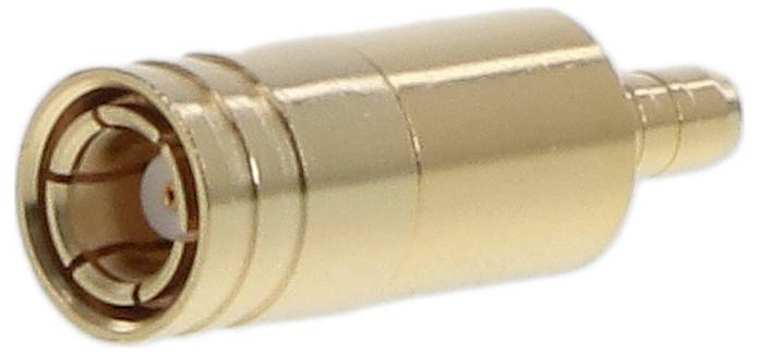 Vergoldeter HF-Stecker mit zylindrischer Form, verwendet zur Übertragung von Hochfrequenzen in elektronischen Geräten.