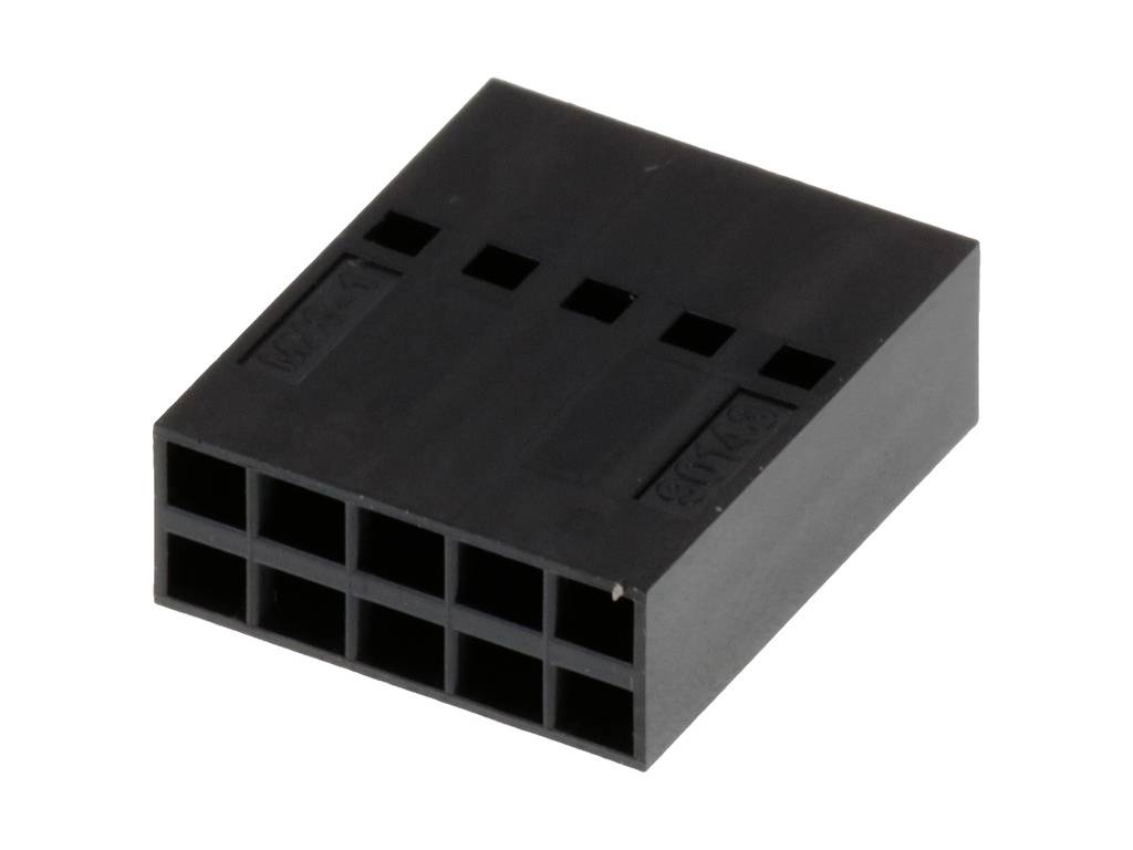 Ein schwarzer Kunststoff-Stecker mit zwölf quadratischen Buchsen, geeignet für elektrische Verbindungen in elektronischen Geräten.