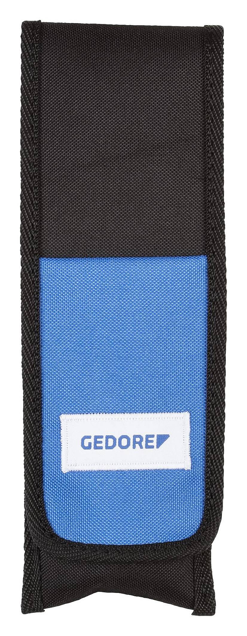 Schutzhülle für Werkzeug in Blau und Schwarz, mit dem weißen Logo "GEDORE" auf der Vorderseite.