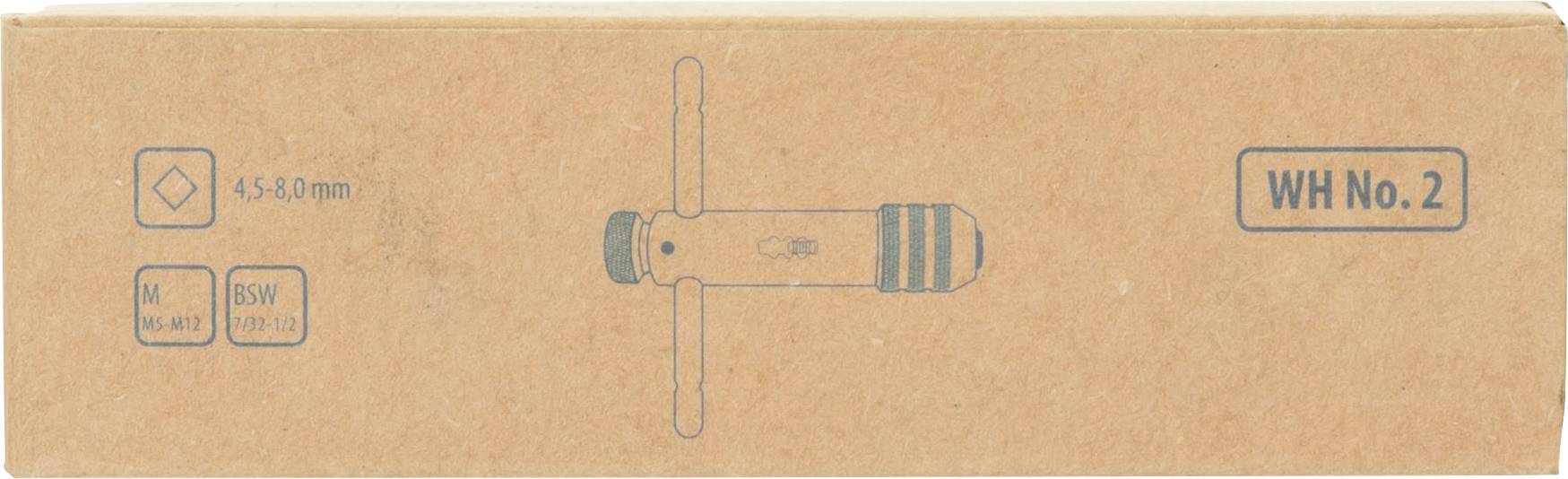 Verpackung eines Werkzeugs (Gewindeschneider) mit der Aufschrift 'WH No. 2', zeigt Größenangaben '4,5-8,0 mm'.
