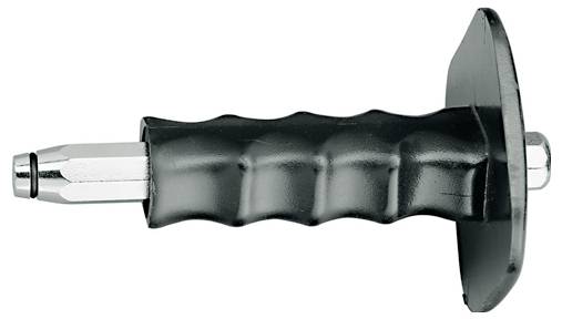 Schwarzer Handgriff mit strukturierter Oberfläche und metallischem Ende, verwendet für bessere Handhabung von Werkzeugen.