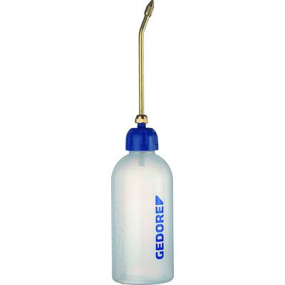 Ölkanne mit gebogenem Metallrohr und blauem Schraubverschluss, Fassungsvermögen 250 ml. Marke 'Gedore' auf der Flasche.