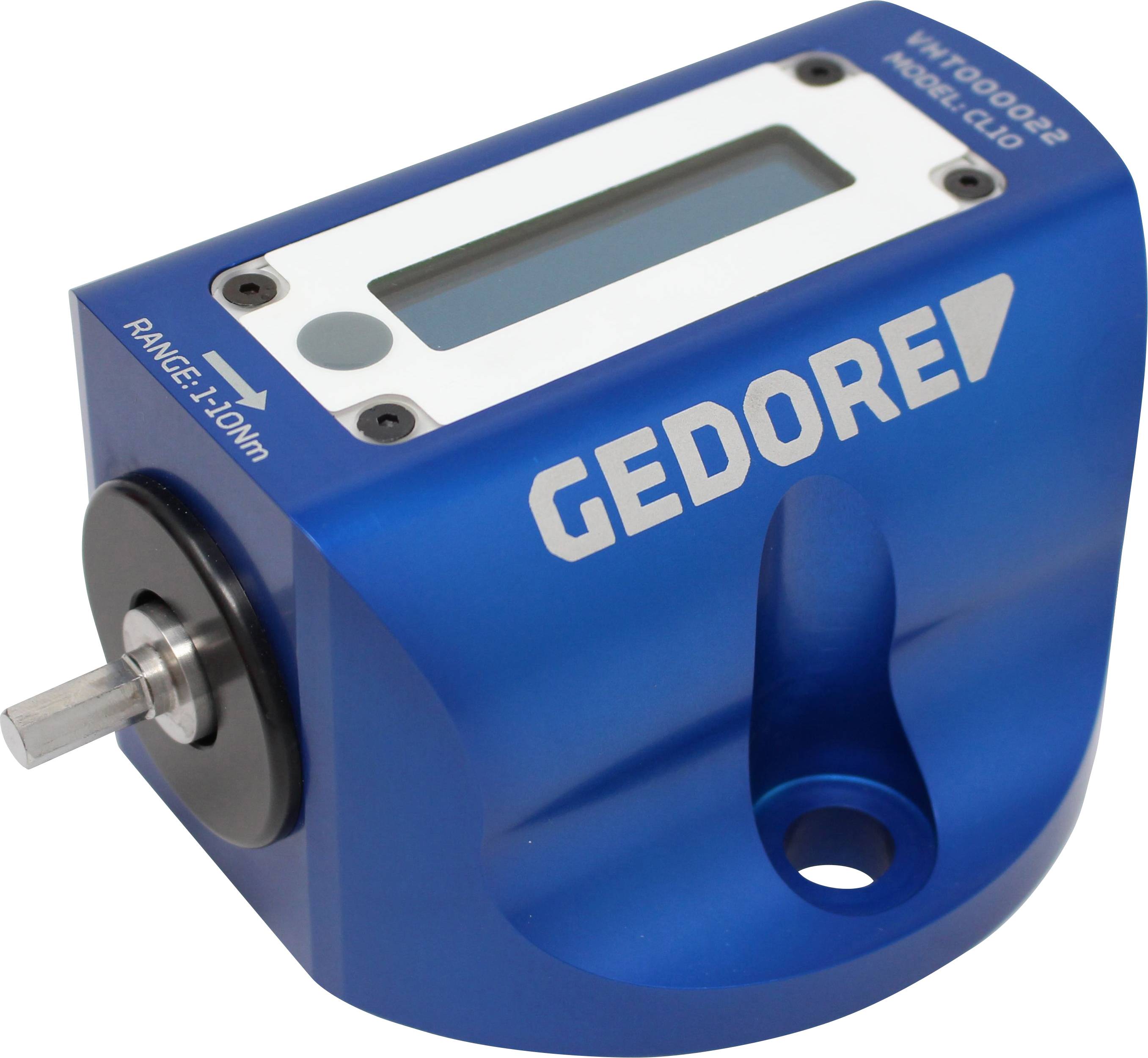 Blaues, rechteckiges Gerät mit einem Bildschirm und der Aufschrift 'GEDORE'. Verwendet zur Messung von Drehmomenten bis 110 Nm.