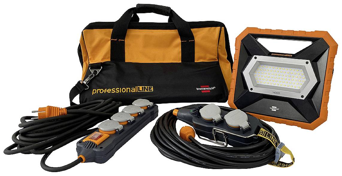 Brennenstuhl professionalLINE Industriemontage Set Mobiler Akku LED Strahler X 4000 MA + Powerblock mit Verlängerungskab-0