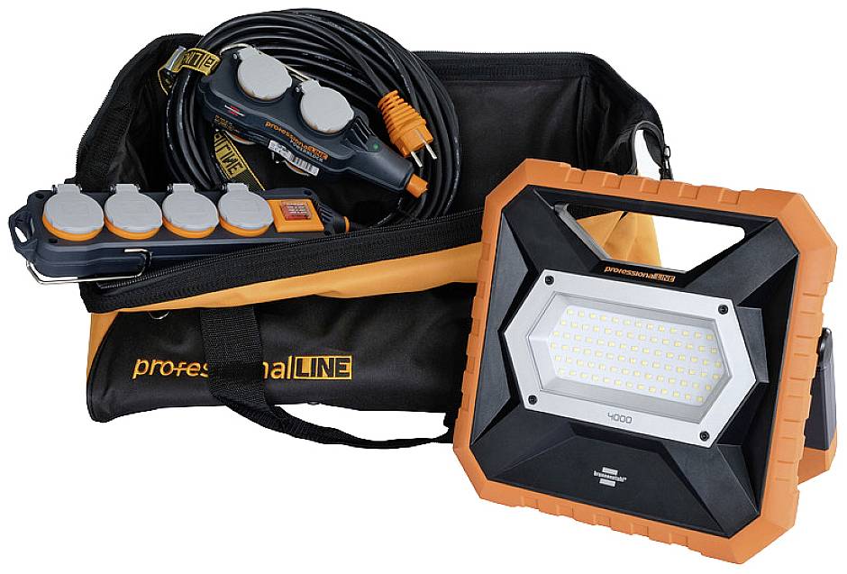 Brennenstuhl professionalLINE Industriemontage Set Mobiler Akku LED Strahler X 4000 MA + Powerblock mit Verlängerungskab-1