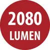 Rotes rundes Abzeichen mit weißem Text „2080 LUMEN".