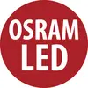 Rotes kreisförmiges OSRAM LED-Logo mit weißem Text „OSRAM" über „LED".