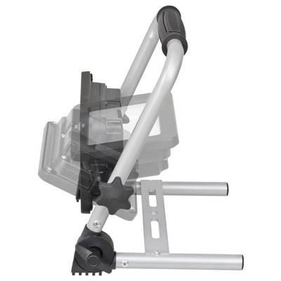 Seitenansicht-Illustration einer Fitnessmaschine zum Zusammenfalten mit gepolstertem Sitz, Griffen und hinterem Stabilisator, teilweise in transparenter Überlagerung dargestellt, um seinen Faltmechanismus anzudeuten.