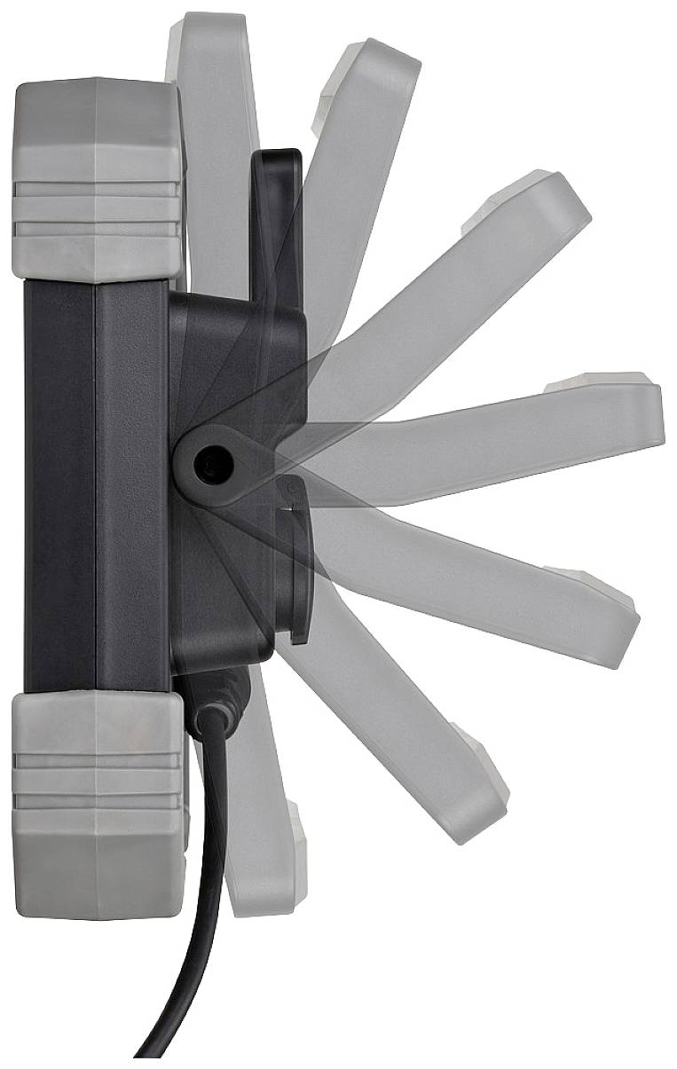 Ein Licht mit einstellbarem Neigungswinkel, das sich in mehrere Positionen bewegen lässt, um verschiedene Beleuchtungsrichtungen zu ermöglichen.