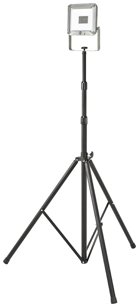 Ein tragbarer Baustrahler auf einem verstellbaren Stativ. Ideal zur Ausleuchtung von Arbeitsbereichen bei Bauprojekten.