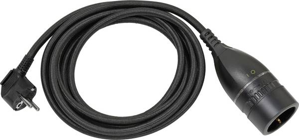 Brennenstuhl 1161830030 Strom Verlängerungskabel   Schwarz 5.00 m H05VV 3G 1,5 mm² Textil-Mantel