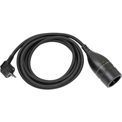 Schwarzes geflochtenes Stromverlängerungskabel mit europäischem Stecker an einem Ende und Steckverbinder am anderen Ende.