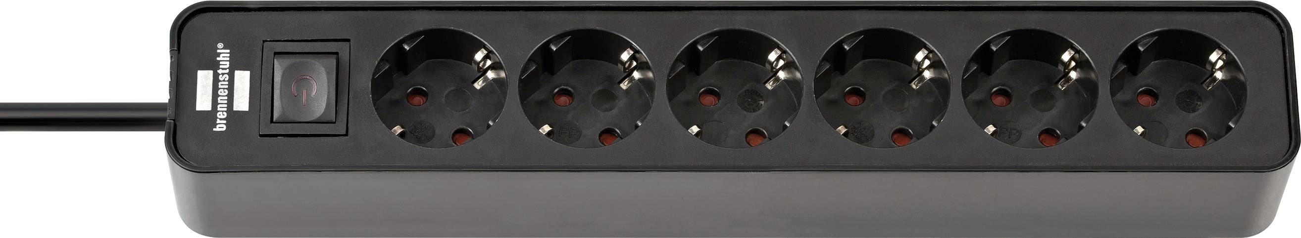 Brennenstuhl 1153260000 Steckdosenleiste mit Schalter 6fach Schwarz Schutzkontakt 1 St.