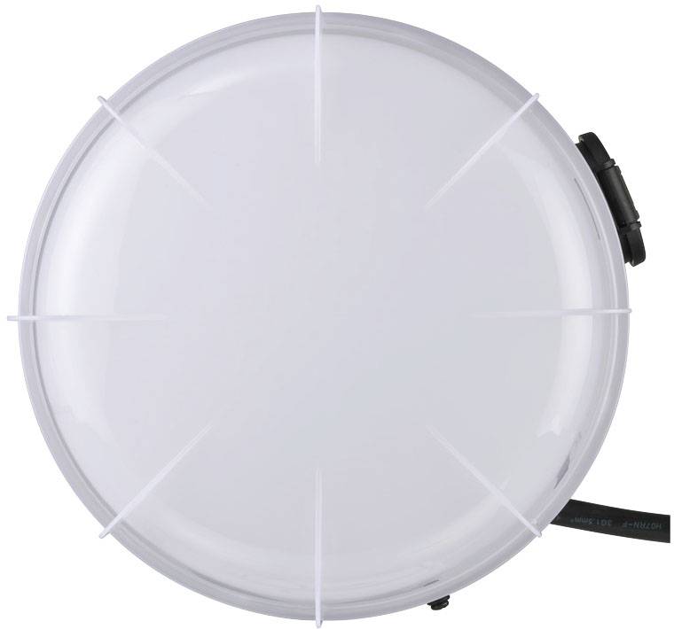 Weiße, runde Wand- oder Deckenleuchte mit mehreren schmalen Streben, die sternförmig am Rand angeordnet sind.