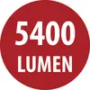 Rotes kreisförmiges Etikett mit weißem Text „5400 LUMEN", das die Lichtstärke anzeigt.