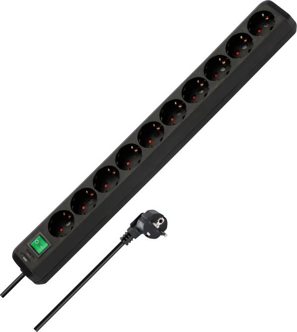 Brennenstuhl 1159300010 Steckdosenleiste mit Schalter 10fach Schwarz Schutzkontakt 1 St.
