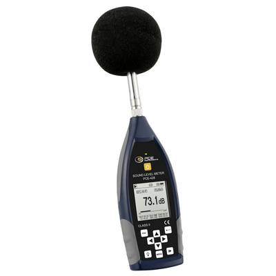 Tragbares Schallpegelmessgerät mit Schaumstoff-Mikrofon mit einer Anzeige von 73,1 dB.