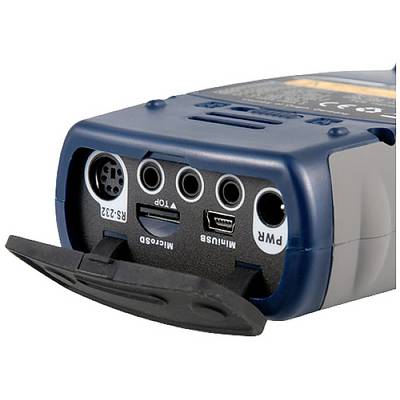 Ein Multimeter mit mehreren Anschlüssen und Schnittstellen, einschließlich Mikrofon- und USB-Anschluss, ist zu sehen.
