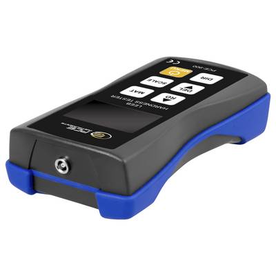 Tragbares digitales Messinstrument mit Bildschirm und Steuertasten, dargestellt mit schwarzem und blauem Gehäuse.