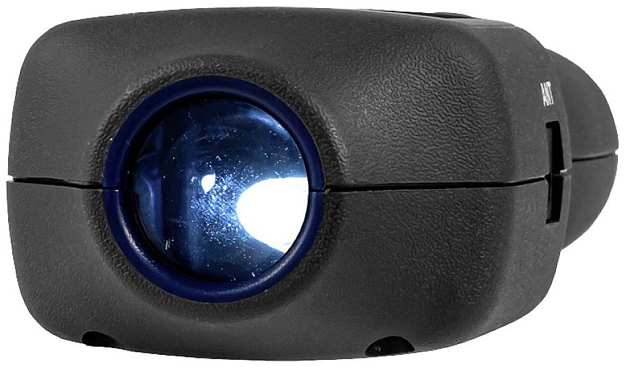 Tragbarer Diaprojektor mit blau getöntem Objektiv, geeignet für Präsentationen oder Fotoanzeige in kleinen Räumen.