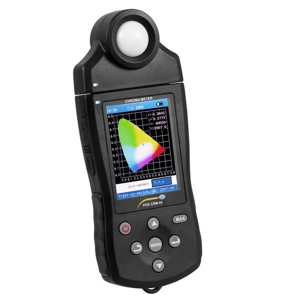 PCE Instruments Chromameter PCE-CRM 40 bis 150000 lx |Farbtemperatur CTT |Normfarbtafel CIE1931 & CIE1976 |Speicher