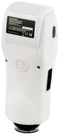 Ein tragbares elektronisches Messgerät mit weißem Gehäuse und digitalem Display. Ein großer Knopf ist mittig auf der Vorderseite.