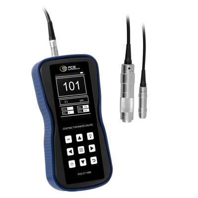 Tragbares PCE-Schichtdickenmessgerät zeigt 101 µm an, mit zwei daneben angezeigten Sensoren.